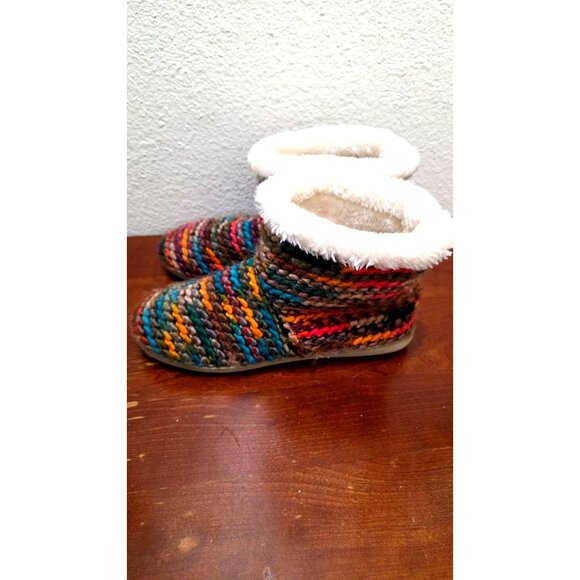 Minnetonka Betty Slipper Colorful Knit Boot Slippers Faux Fur Lining Size XL - Picture 3 of 10